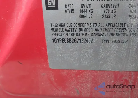 2016 Chevrolet Cruze Limited 1Lt Auto из США, поврежденный, VIN 1G1PE5SB2G7122462